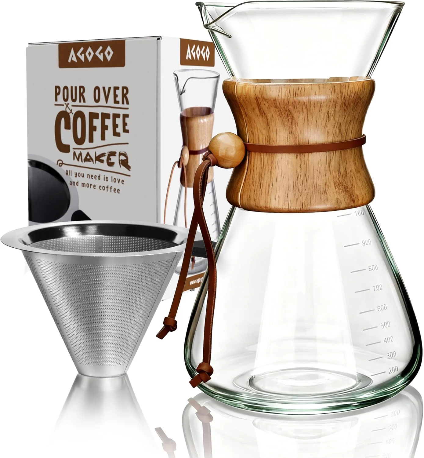 Quality AGOGO Pour Over Coffee Maker Set 34oz Slim Style 304 Stainless Filter Pure