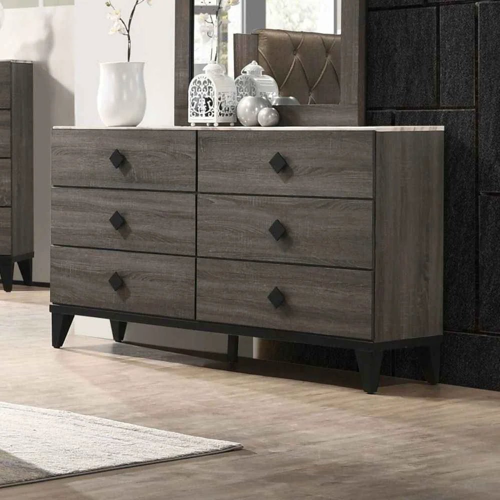 Dependable Avantika – Dresser – Faux Marble Top Rustic Gray Oak Recyclable