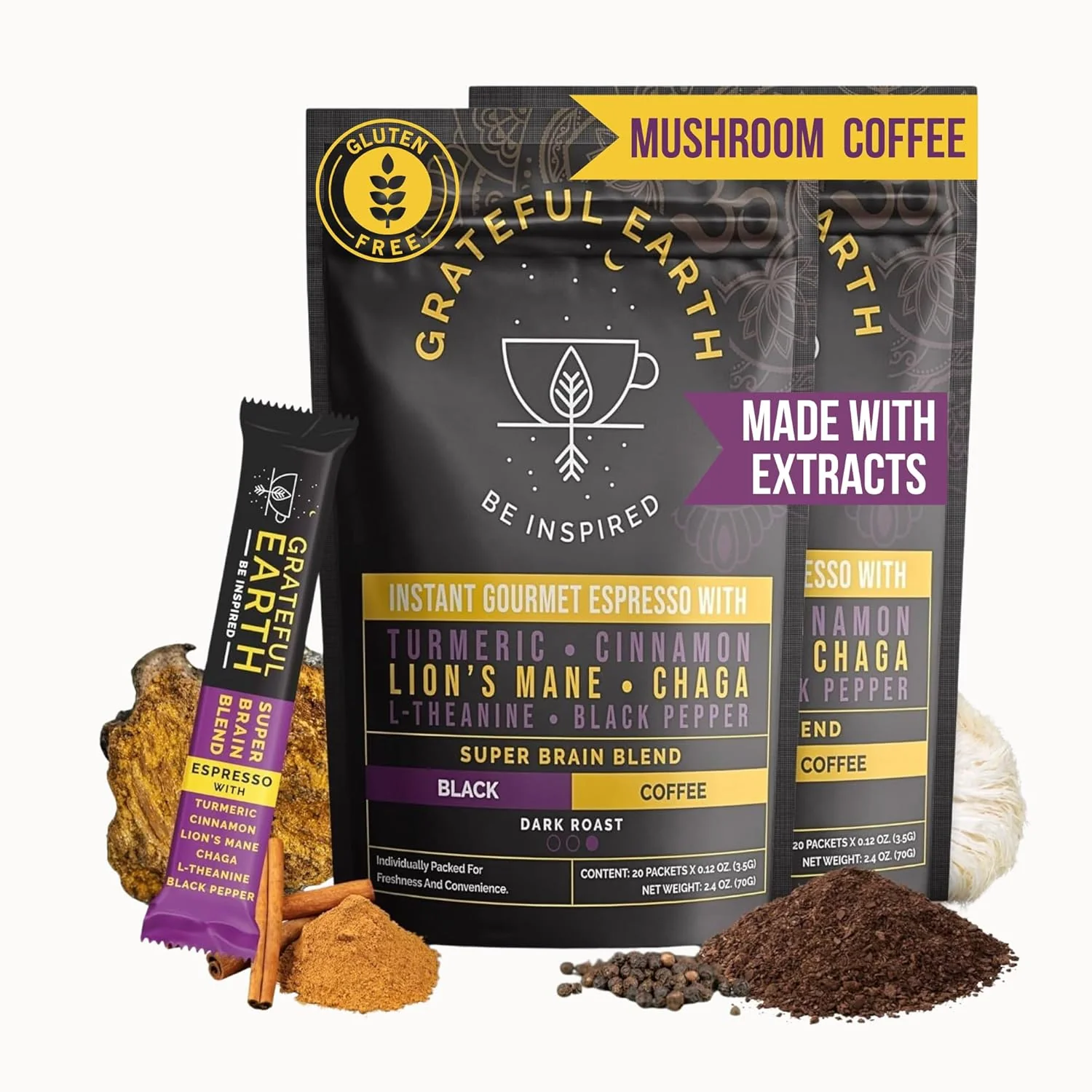 User-Friendly Grateful Earth Instant Espresso Coffee With Lion’s Mane 2 Bags 40 Ct Professional