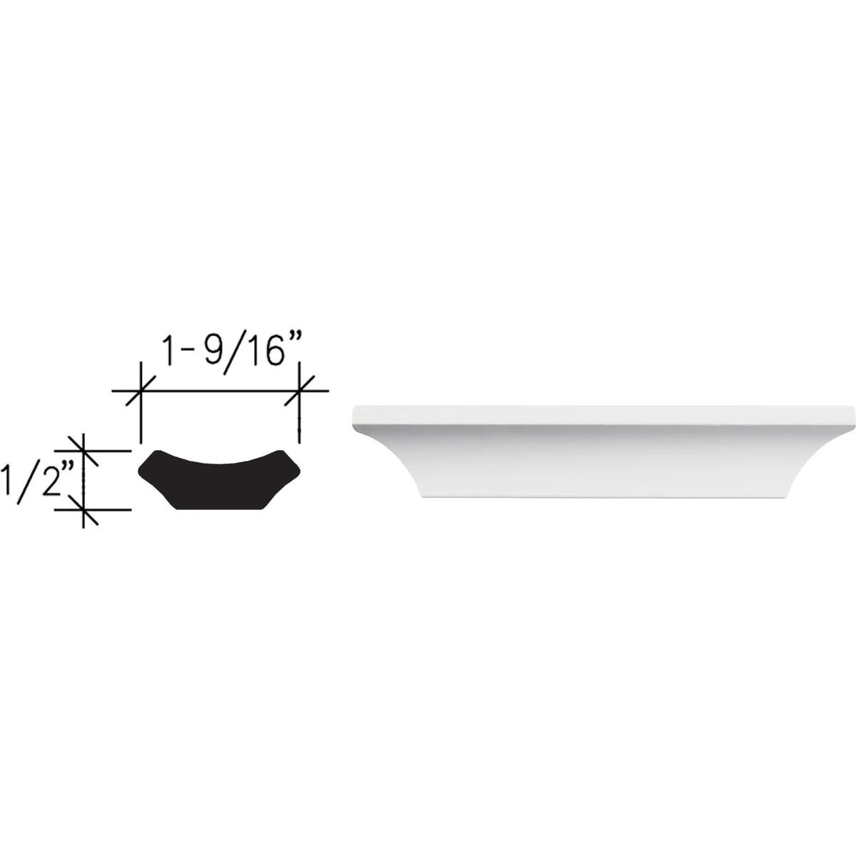 Reusable Inteplast Building Products 1 2 In. W. x 1-9 16 In. H. x 8 Ft. L. Crystal White Polystyrene Cove Molding Advanced