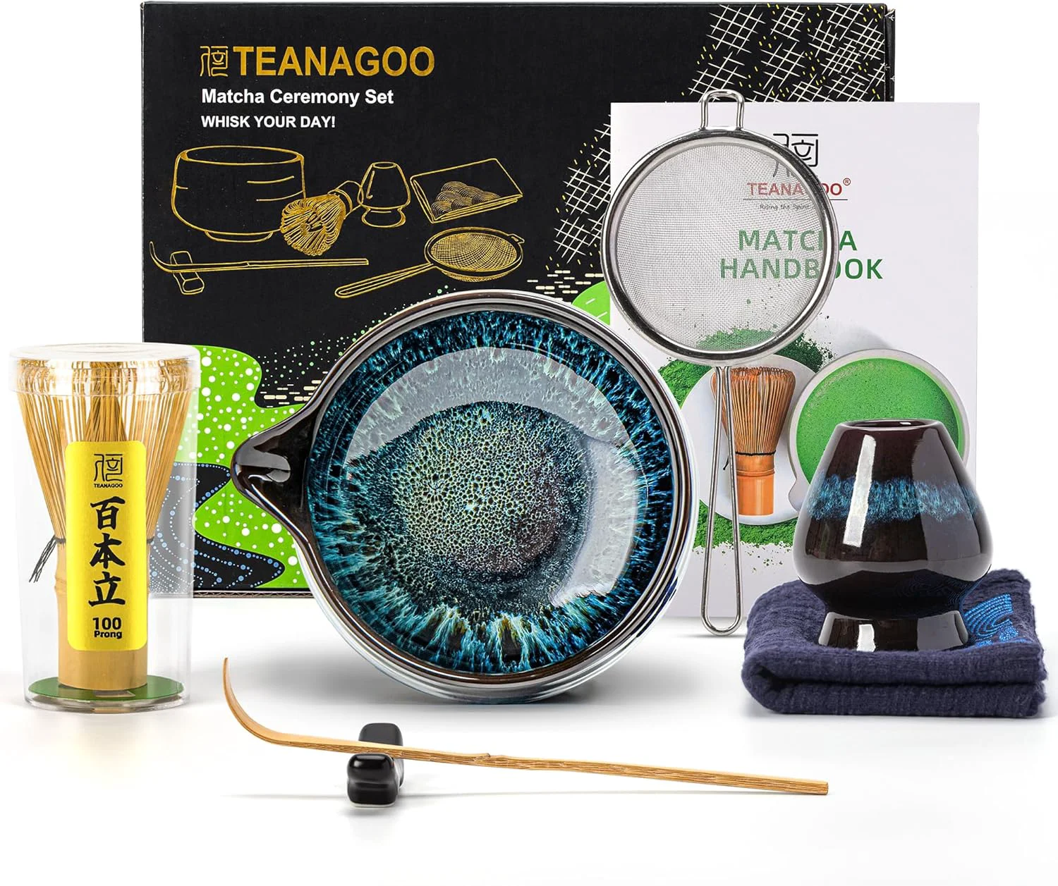 Elegant Teanagoo Matcha Whisk Set 7 Pcs Matcha Set Blue Matcha Kit for Ceremony Matcha Tea Set for Making Breakfast Latte Casual