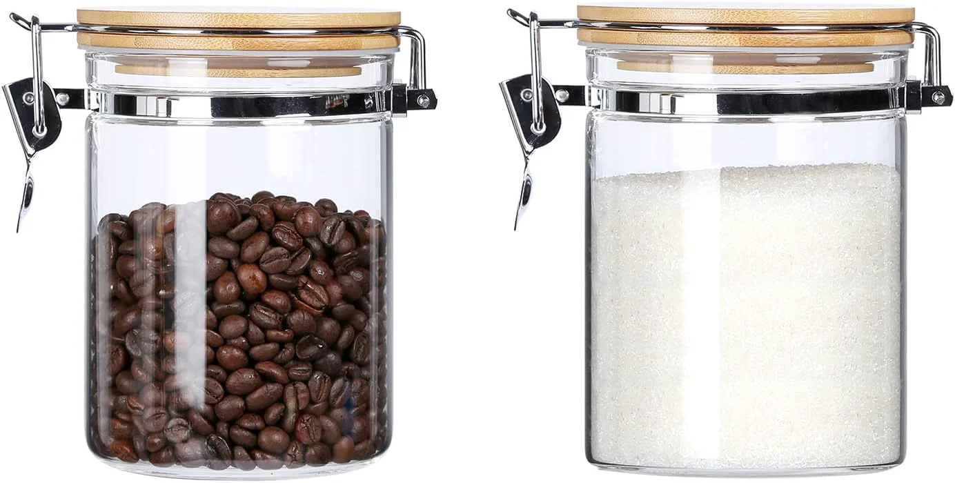 Prestigious KKC HOME ACCENTS Glass Canisters with Airtight Lids 27oz Jars Set of 2 Premium