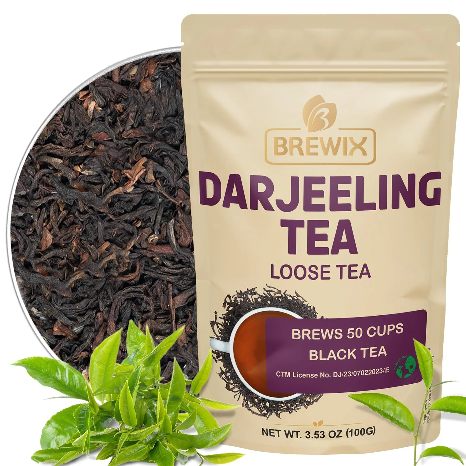 Artisan Brewix Darjeeling Tea Leaves from Hills of Himalayas 50 Cups 3.53oz 100g Pure Loose Leaf Darjeeling Black Tea Long Leaf Grade Flexible
