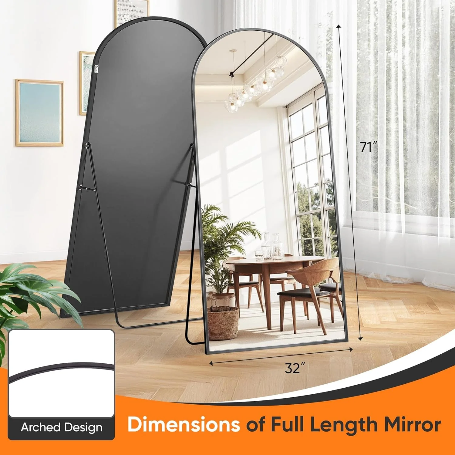 High-End Full Length standing Floor Mirror 71×32 Charcoal Solid