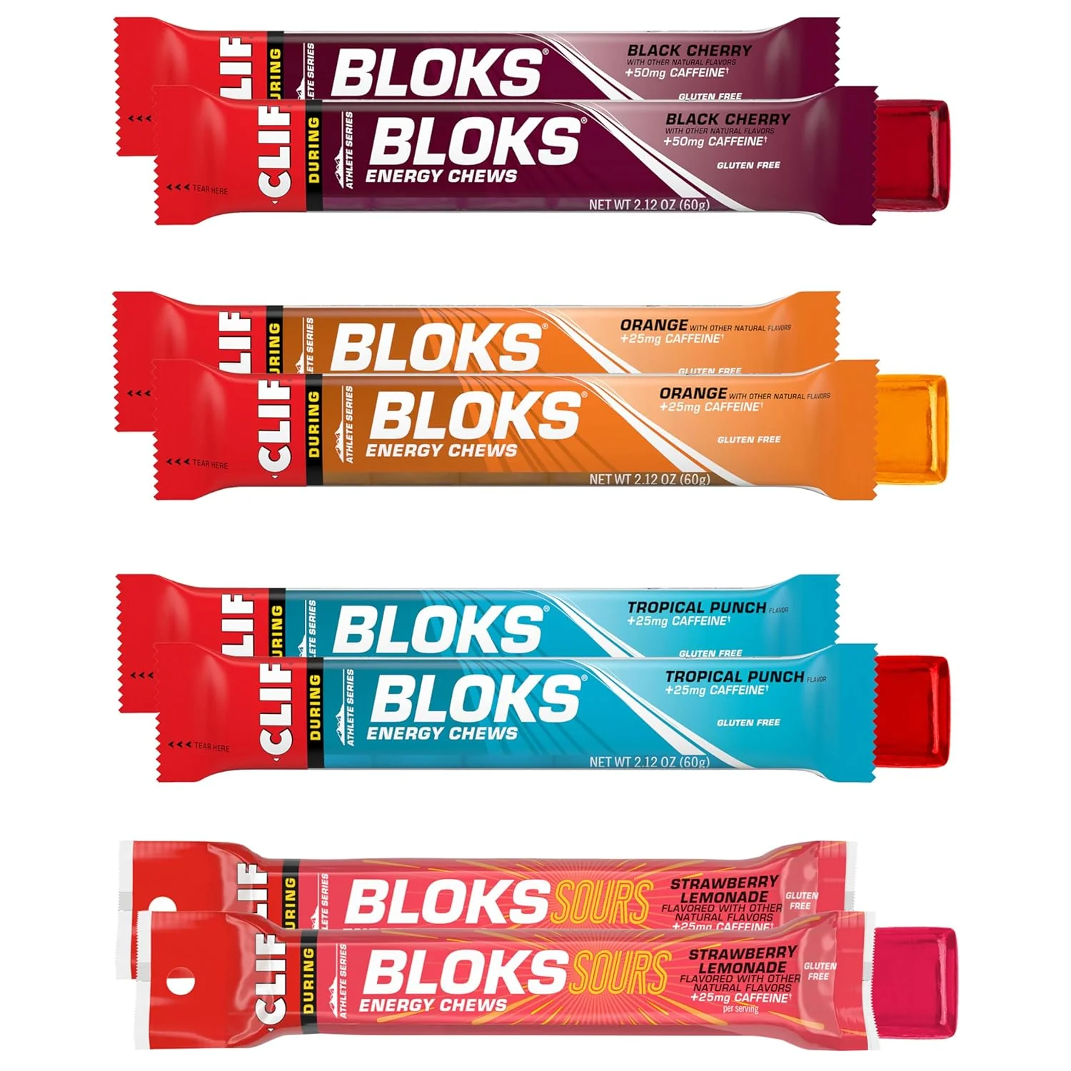 Selected CLIF BLOKS Energy Chews with Caffeine Variety Pack 8 Packs 25-50mg Caffeine per serving Non-GMO Plant-Based Fast Fuel for Cycling and Running Quick Carbohydrates and Electrolytes Organic