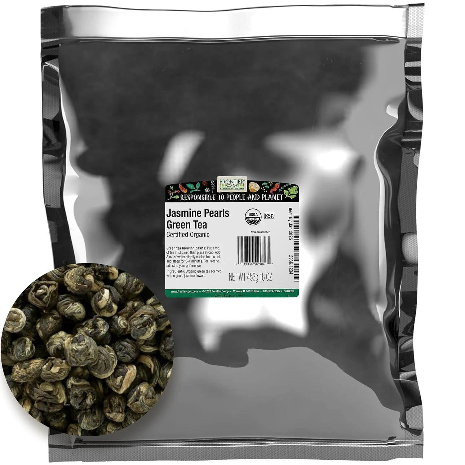 Carefully Designed Frontier Bulk Jasmine Pearls Green Tea Organic 16 Ounce Specialty