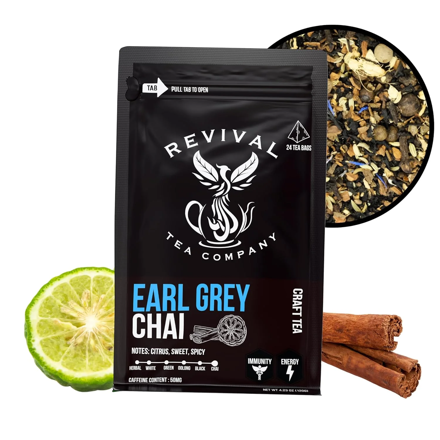 Verified Revival Tea Company Earl Grey Chai Tea – Black Tea Blend with Fresh Spiced Chai and Bergamot Flavor – 24 Tea Bags Exceptional