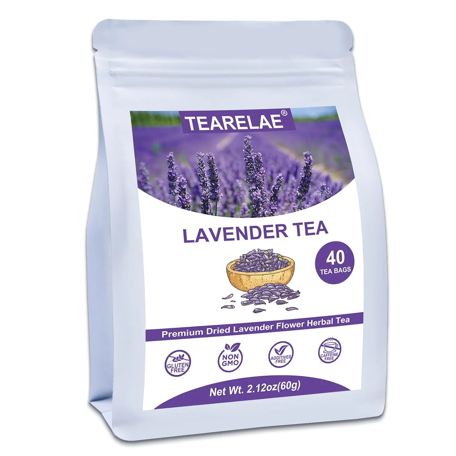 Smart Tearelae – Lavender Tea 40 Count – Premium Dried Lavender Flower Tea Bags for Stress Relief – Aromatic Wellness – Non-GMO – Caffeine- Green