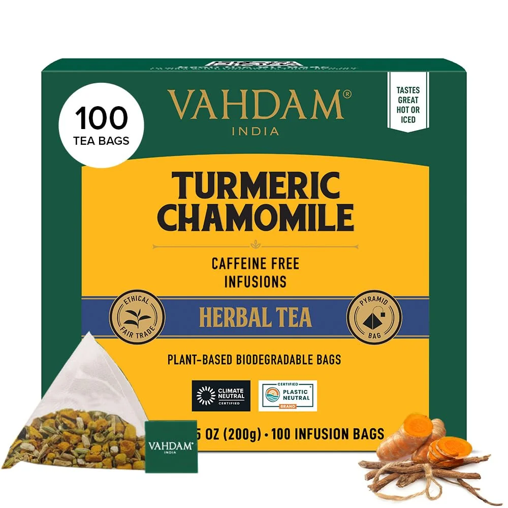 Versatile VAHDAM Turmeric Chamomile Tea Bags – Caffeine Herbal Blend Practical