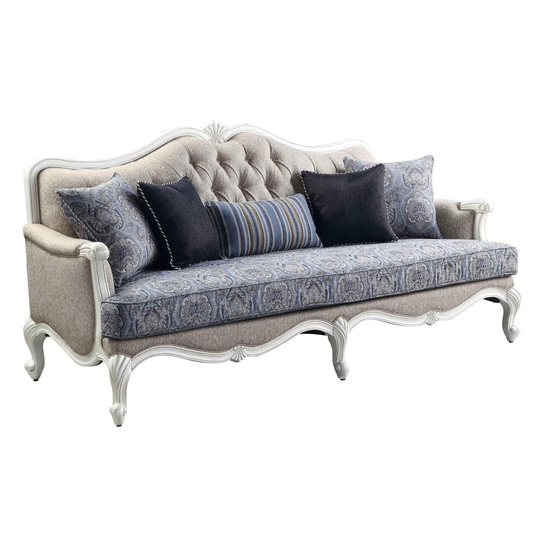 Classic Ciddrenar – Sofa With 5 Pillows – Fabric White Natural