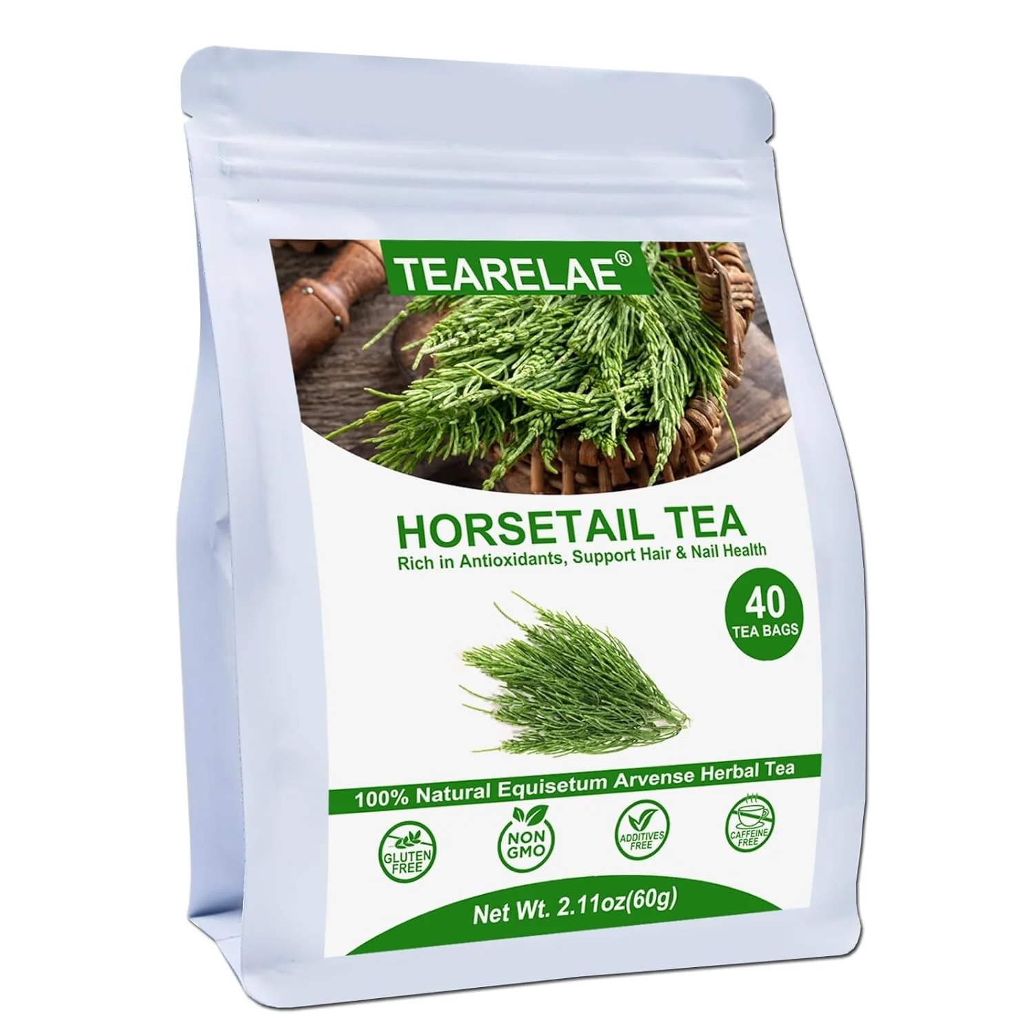 Tearelae – Premium Horsetail Tea Bags – 1.5g x 40 Count – Natural Dried Horsetail Herb – Cola De Caballo Hierba – Non-GMO – Caffeine- Environmentally Friendly