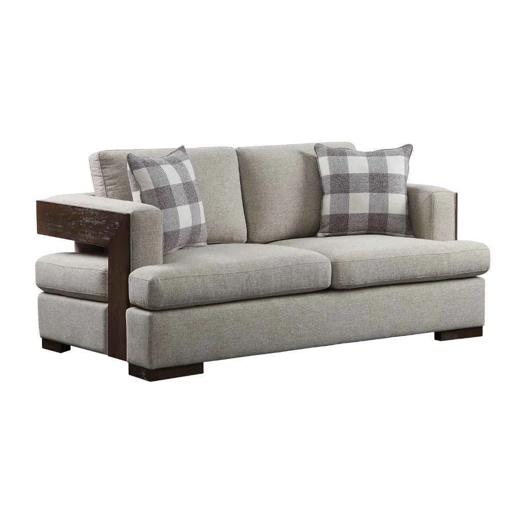 Contemporary Niamey – Loveseat With 2 Pillows – Fabric Walnut Enhanced