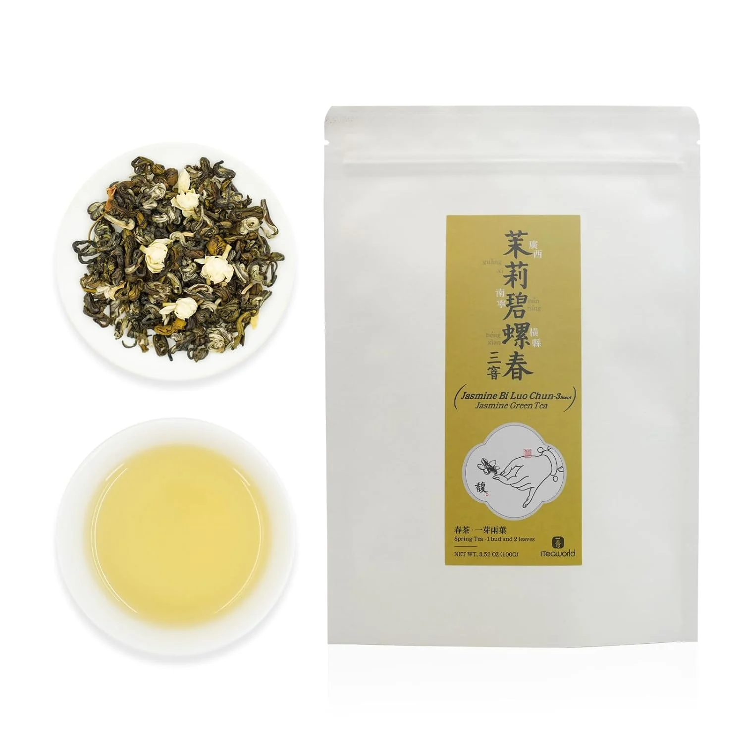 Practical iTeaworld Jasmine Loose Leaf Green Tea Scented Jasmine Biluochun 3.5oz Up to 250 Cups Triple-Scented Jasmine Green Tea No Additive Includes Tea Bags Easy Mug Brewing Responsible