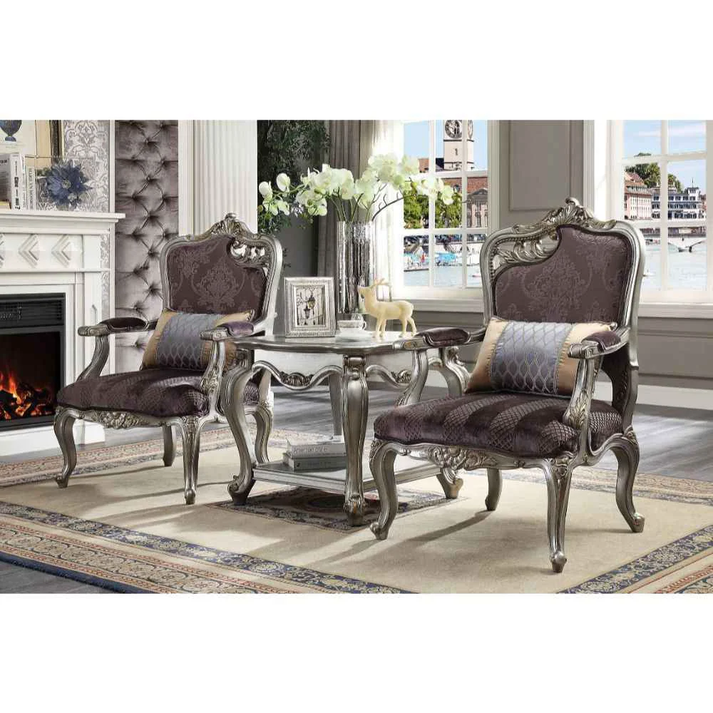 Elegant Picardy – Chair With Pillow Rf Leaf – Velvet Antique Platinum High-End