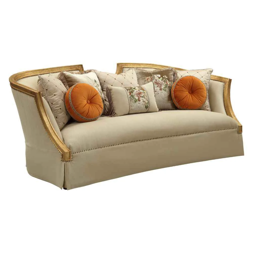 Enhanced Daesha – Sofa With 8 Pillows – Tan Flannel Antique Gold Flexible