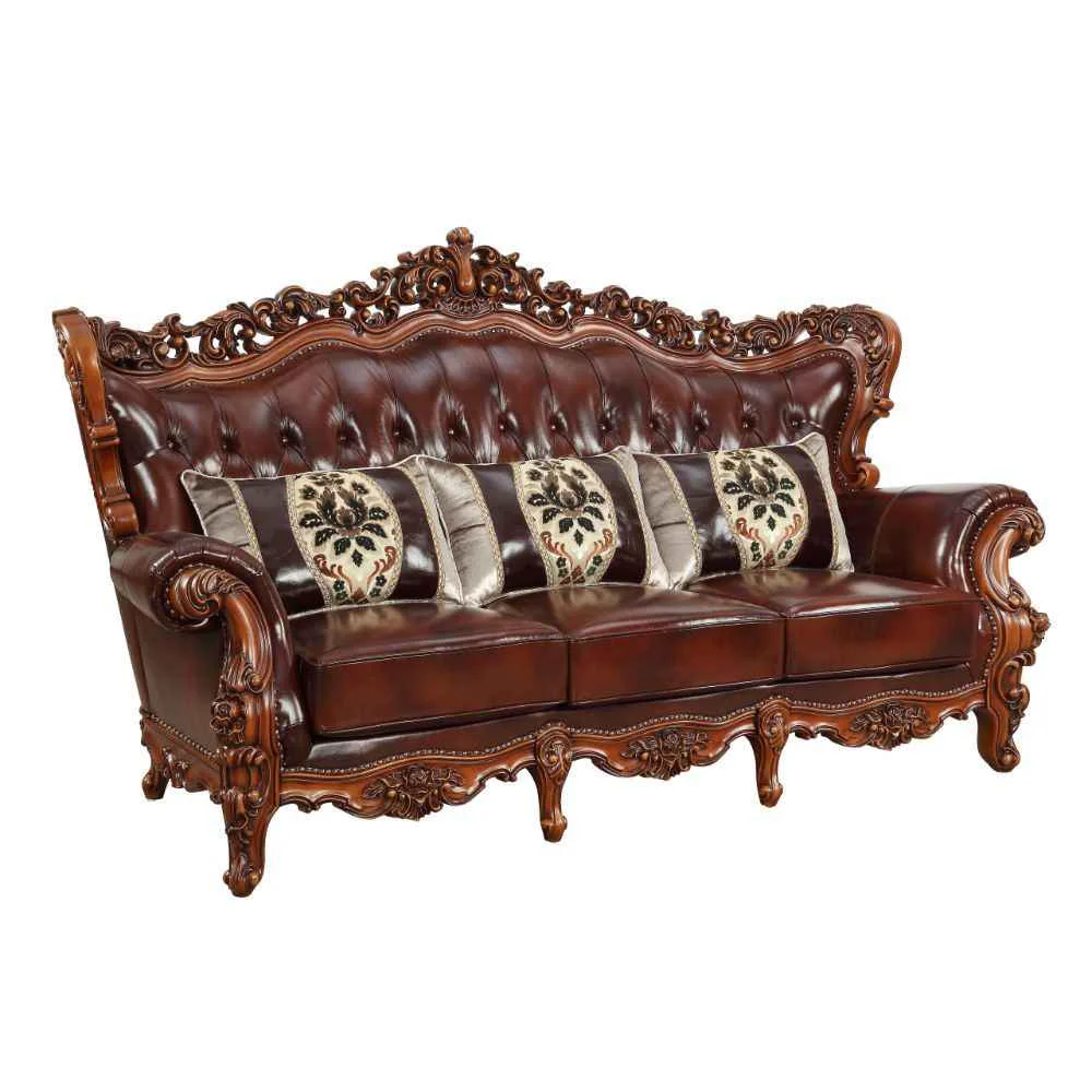 Clean Eustoma – Sofa – Cherry Top Grain Leather Match Walnut Durable