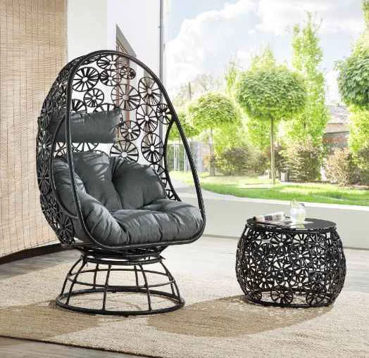 Practical Hikre – Patio Lounge Chair Side Table – Clear Glass Charcoal Fabric Black Wicker Selected