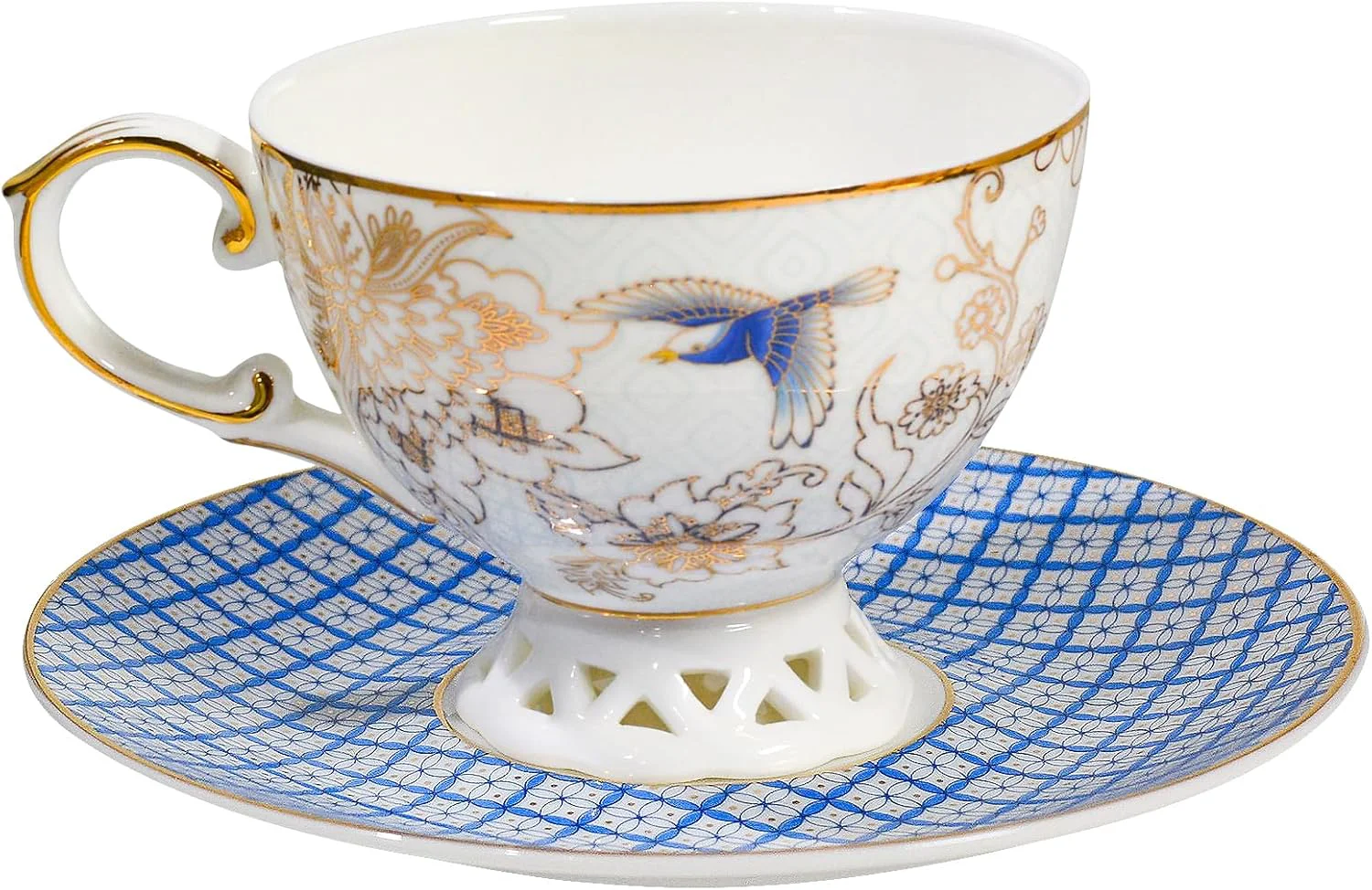 Solid Acmlife Bone China Tea Cup and Saucer Set for 1 Vintage Floral Tea Cup with Saucer Spoon and Gift Box 6.8 oz Blue B Professional