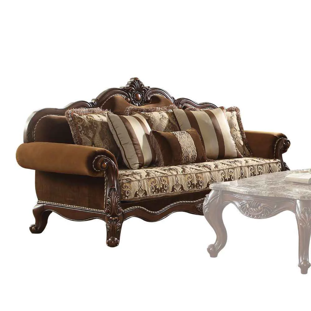 Secure Jardena – Sofa With 6 Pillows Same Lv01591 – Pattern Fabric Cherry Oak Excellent
