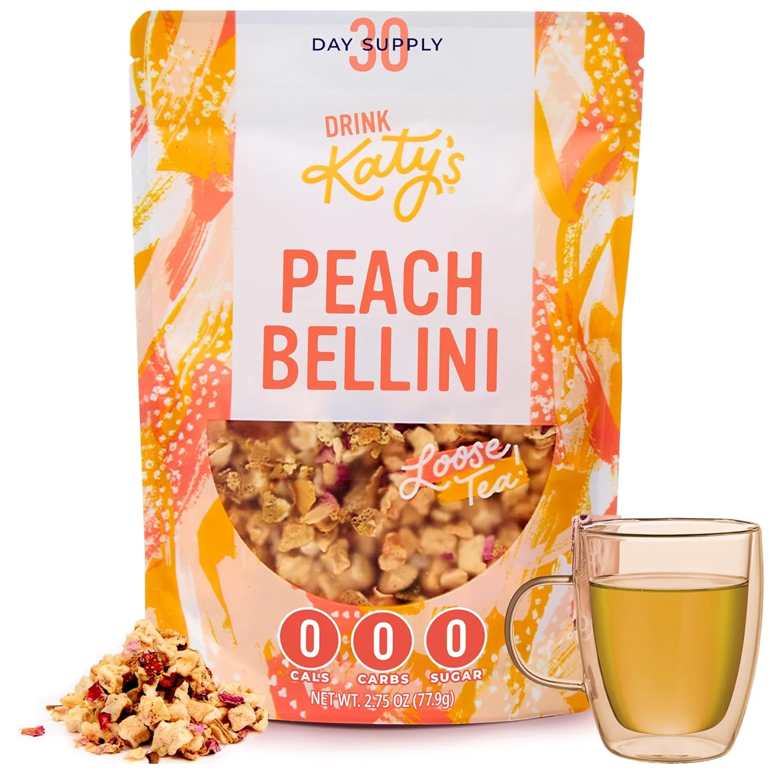 Luxury Katy s Peach Bellini Loose Leaf Tea Fruity Refreshing Light White Herbal Tea Apple Peach Mango Caffeine- Tea 30 Cups Hot or Iced Responsible