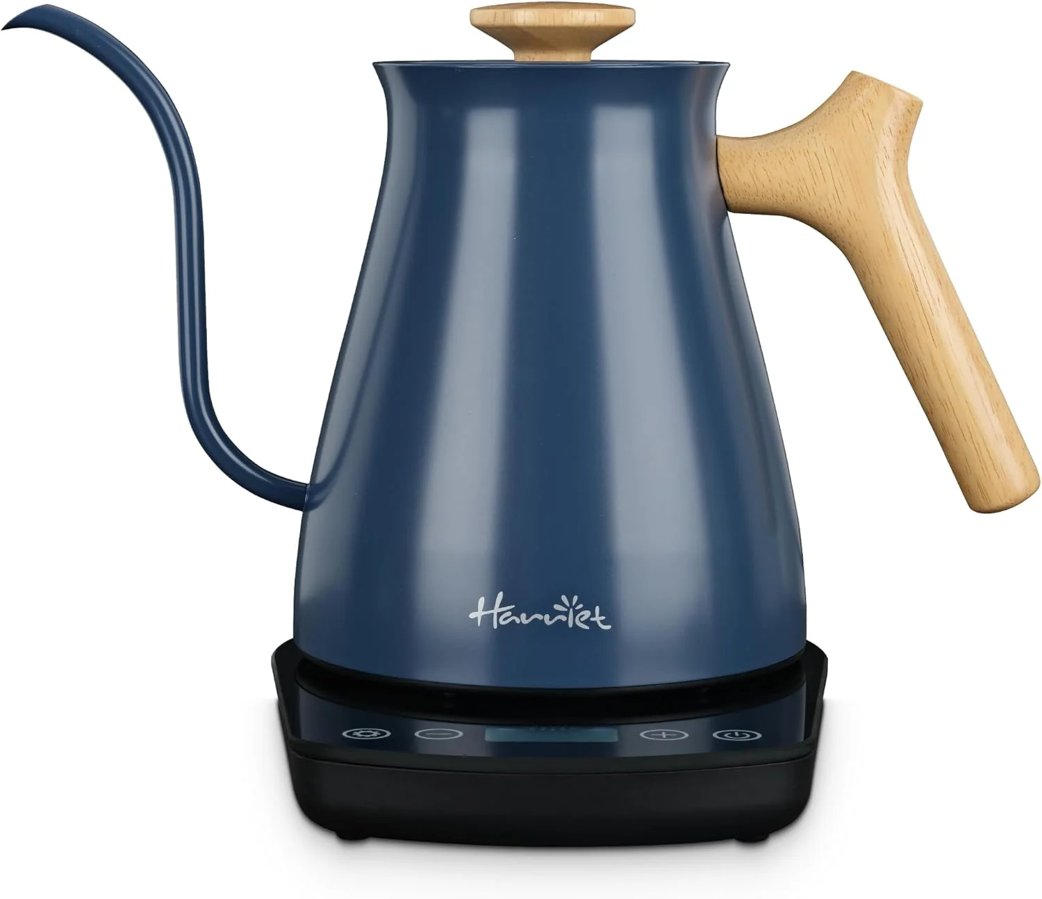 Trendy Harriet Gooseneck Electric Kettle – 1200W Fast Heat 0.8L Stainless Steel Precision Temp Control Timer Wood Handle Pour Over Coffee and Tea Blue Premium
