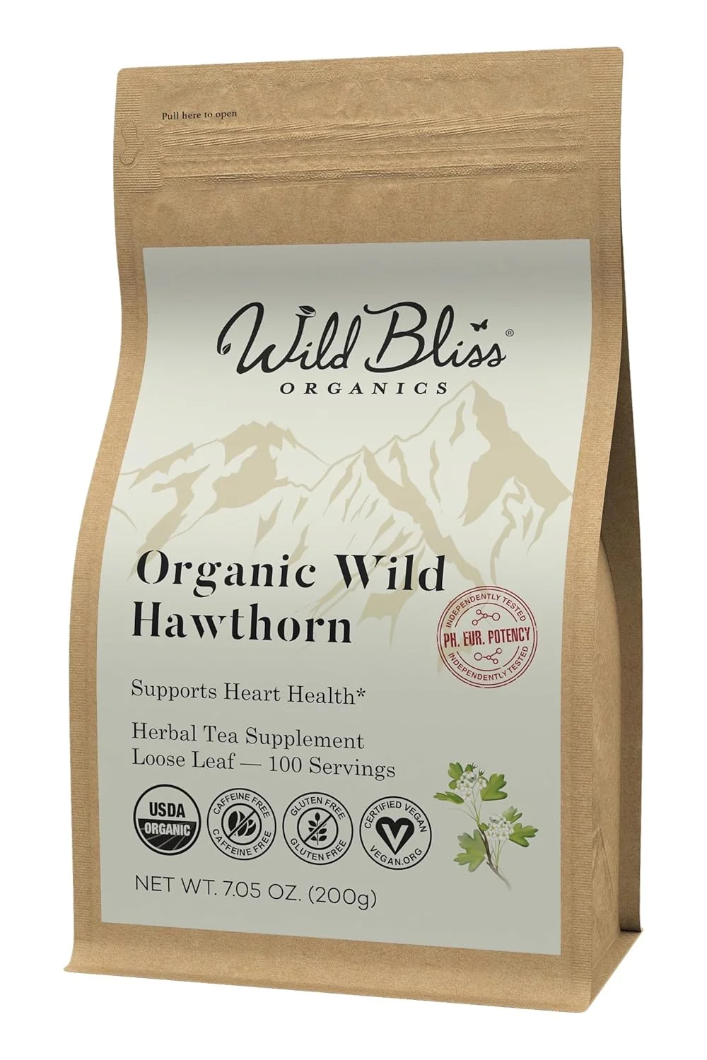 Selected Organic Hawthorn Tea – Caffeine Loose Leaf and Flower Herbal Tea – Pharmacopoeia Potency – 100 Servings Top-Quality
