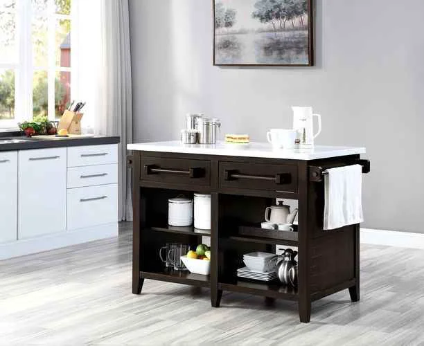 High-Performance Darwid – Kitchen Island – Marble Top Top Espresso Original Design