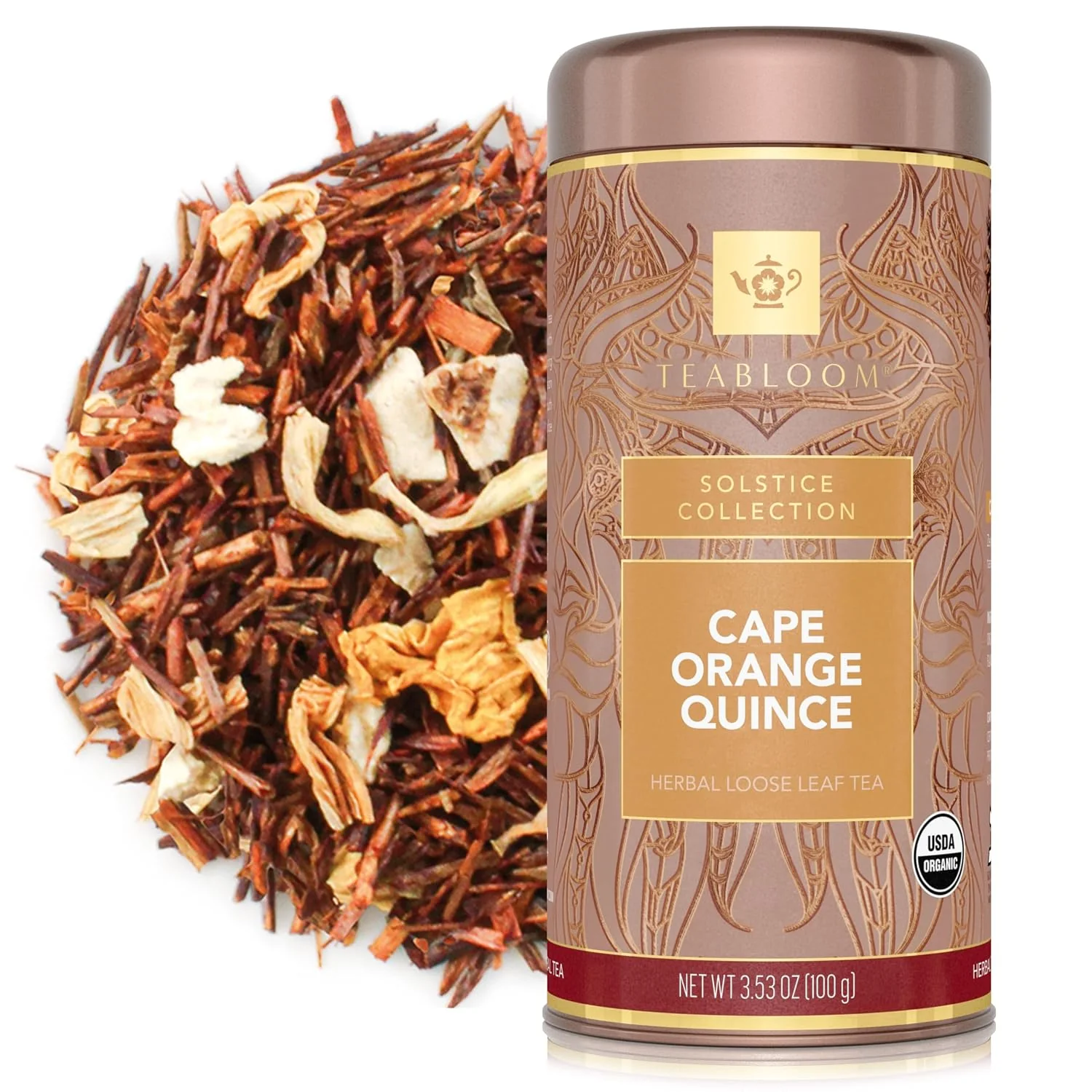 Modern Teabloom Organic Herbal Tea Cape Orange Quince Loose Leaf Tea Zesty Citrus and Comforting Quince for a Tropical Rooibos – 3.53 oz 100 g Canister Makes 35-50 Cups Efficient