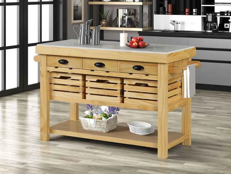 Original Grovaam – Kitchen Island – Marble Top Natural Verified