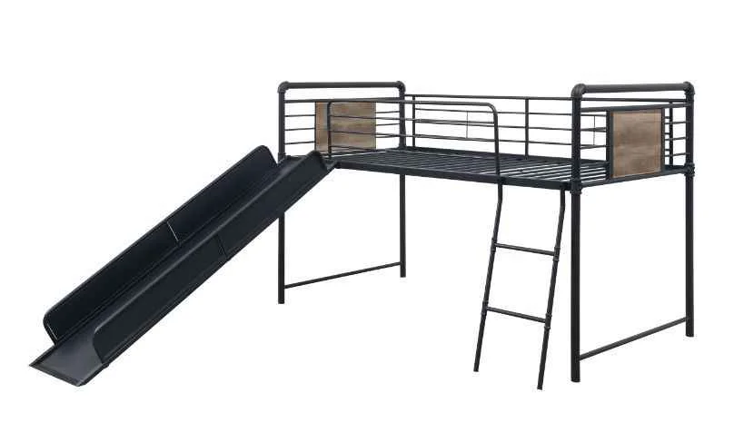 Effective Cordelia – Twin Loft Bed With Slide – Antique Oak Sandy Black Dark Bronze Hand-Brushed Detailed