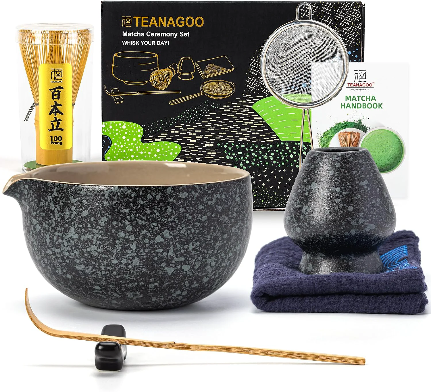 Proven TEANAGOO Matcha Whisk Set Black 7 Pcs Matcha Set Matcha Kit for Ceremony Tradition Tea Set for Making Breakfast Latte Matcha Whisk Set with Bowl Chawan Whisk and Holder Gift for Family Friend Exclusive