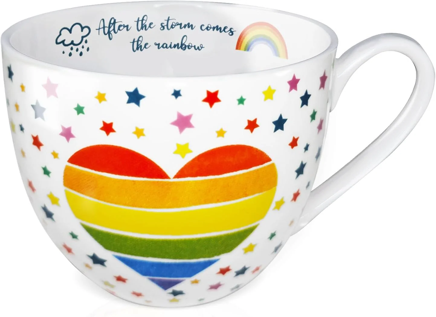 Artisan Rainbow Heart Coffee Mug Premium 20 oz Bone China Hug Mug Inspiring Gift of Hope and Positivity for Birthdays Holidays and Christmas Quality