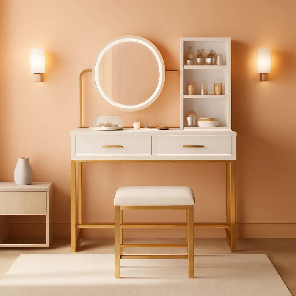 Quality White Gold Vanity Console Table With Illuminated Mirror Green