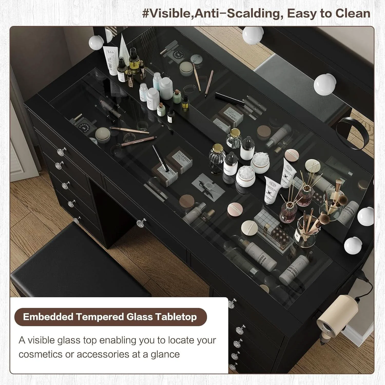 High-Quality Makeup Vanity Desk With Hollywood Illumination Mirror Green