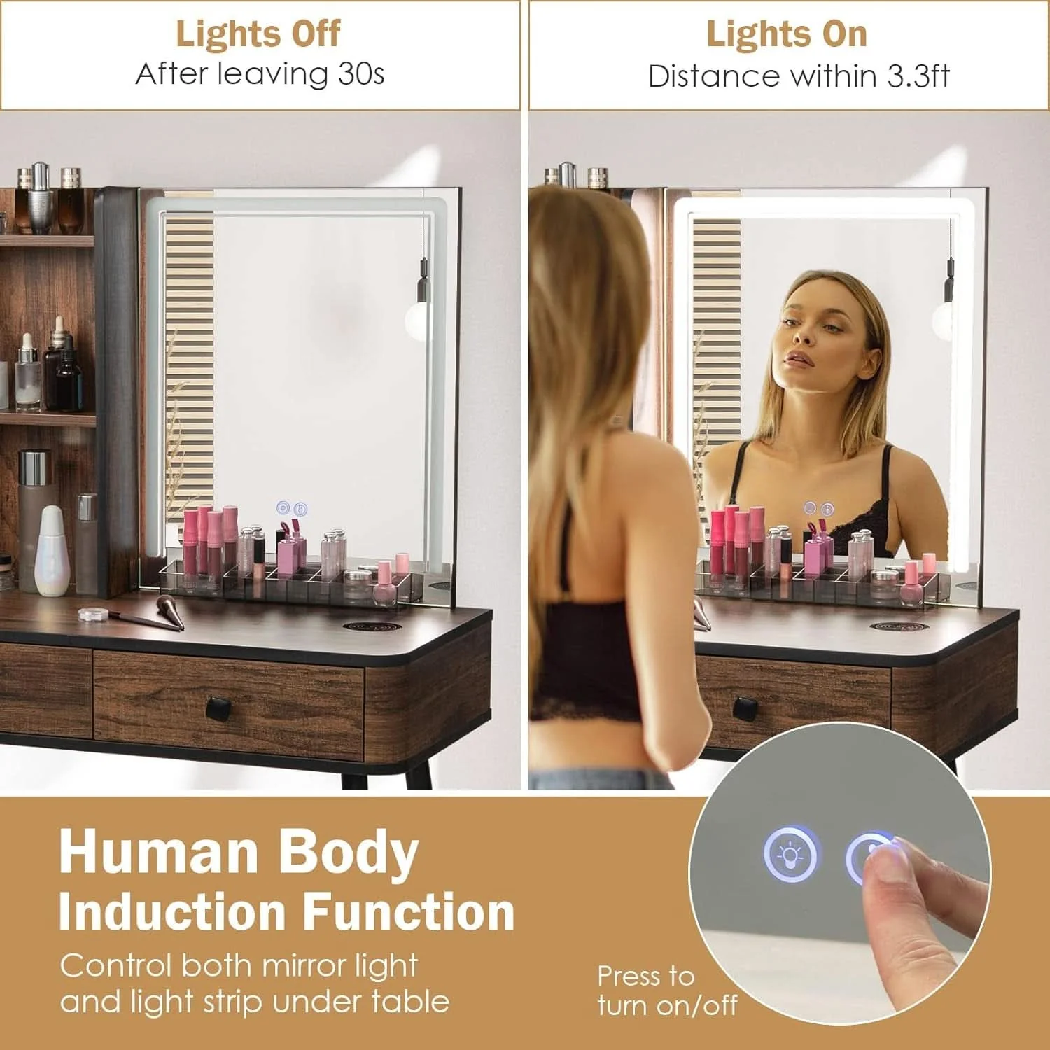 Classic Makeup Vanity Table Featuring Large Illuminated Mirror Premium Material