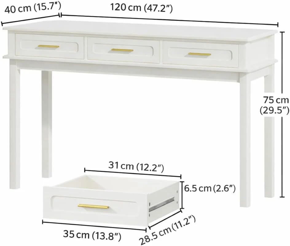 High-End Cream White Vanity Desk Featuring Contemporary Drawers High-Quality