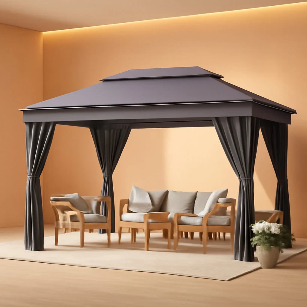 Quality 10×13 Outdoor Gazebo Integrated Mosquito Netting Grey Eco-Friendly