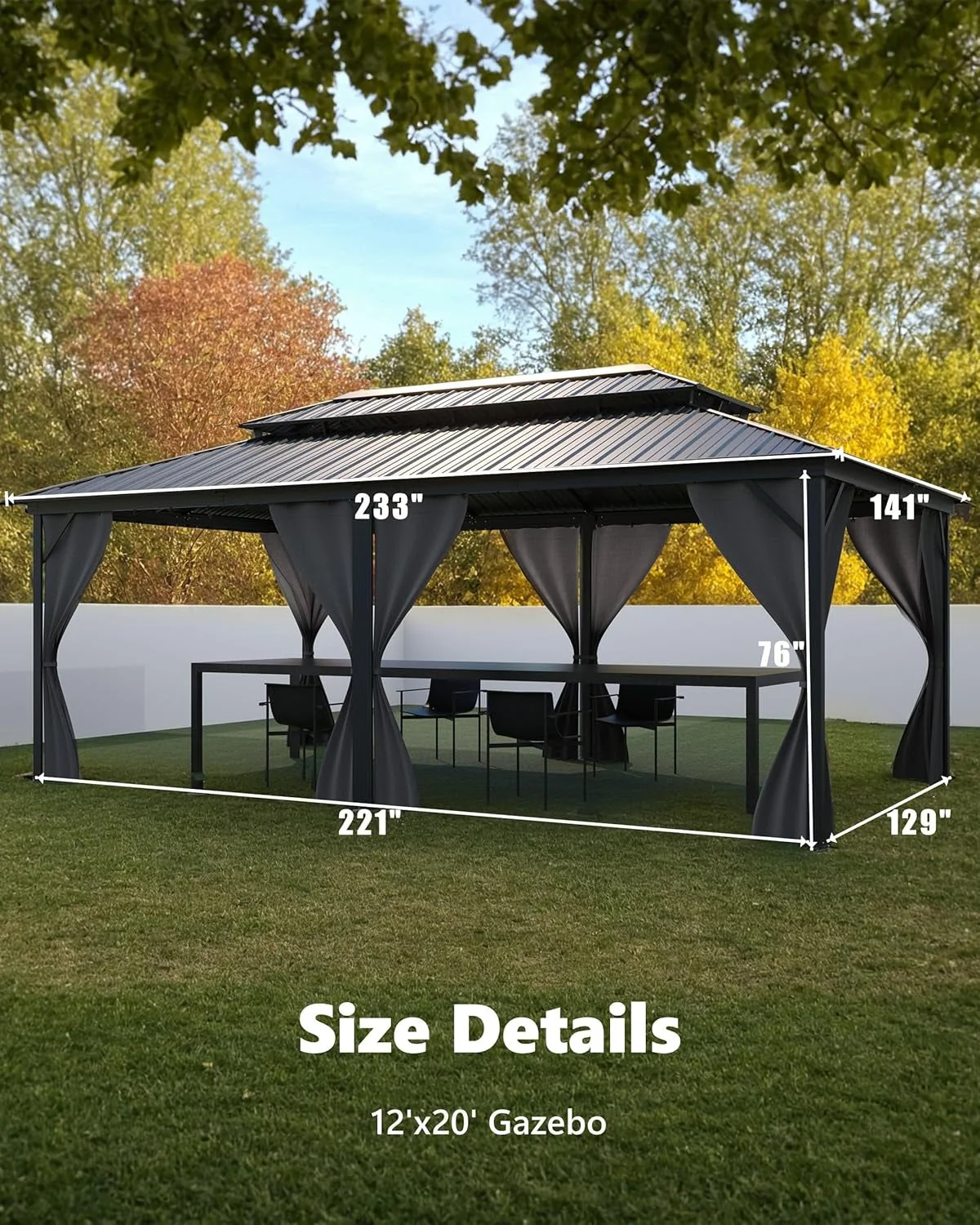 Sustainable Hardtop Gazebo 12X20Ft Weatherproof Patio Outdoor Roof Premium Material