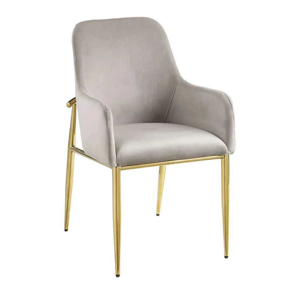 Soft Barnard – Side Chair Set of 2 – Gray Velvet Mirrored Gold Sophisticated