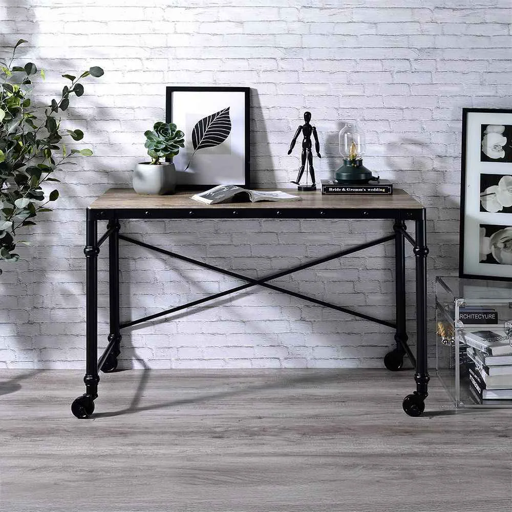 Excellent Oklarth – Writing Desk – Rustic Oak Black Optimized