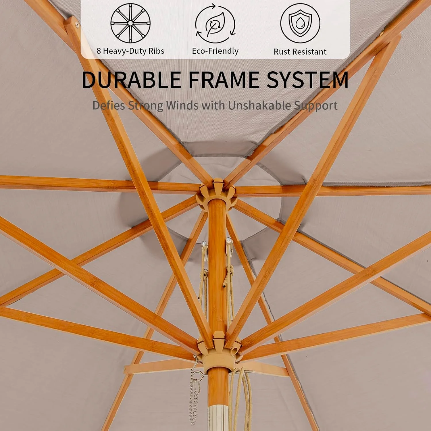 Carefully Designed Nine To Ten Foot Bamboo Patio Outdoor Umbrella UPF50 Tilt User-Friendly