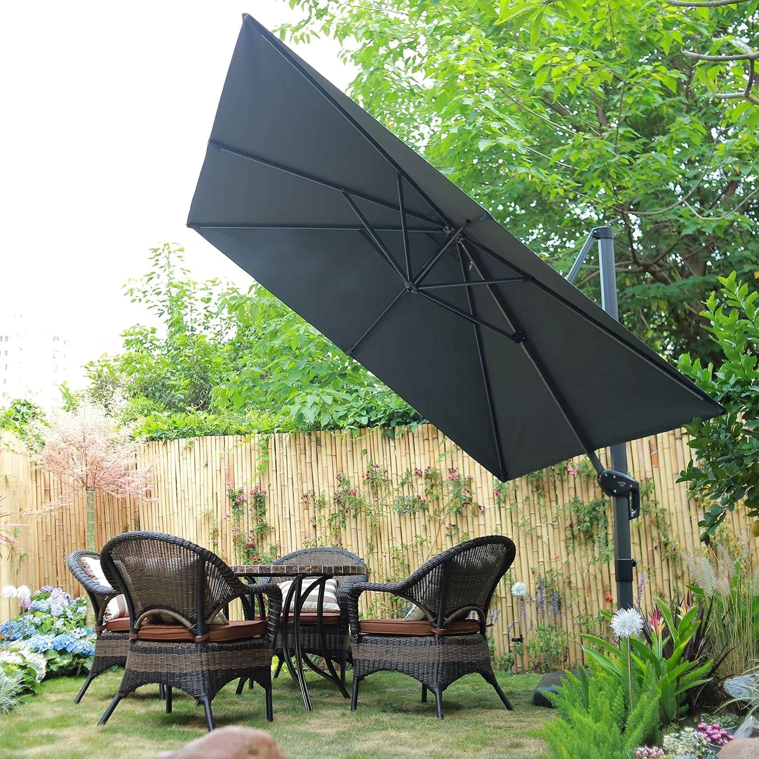 Soft Outdoor Umbrella 8×8 Square Grey Premium Grade All Weather Functional