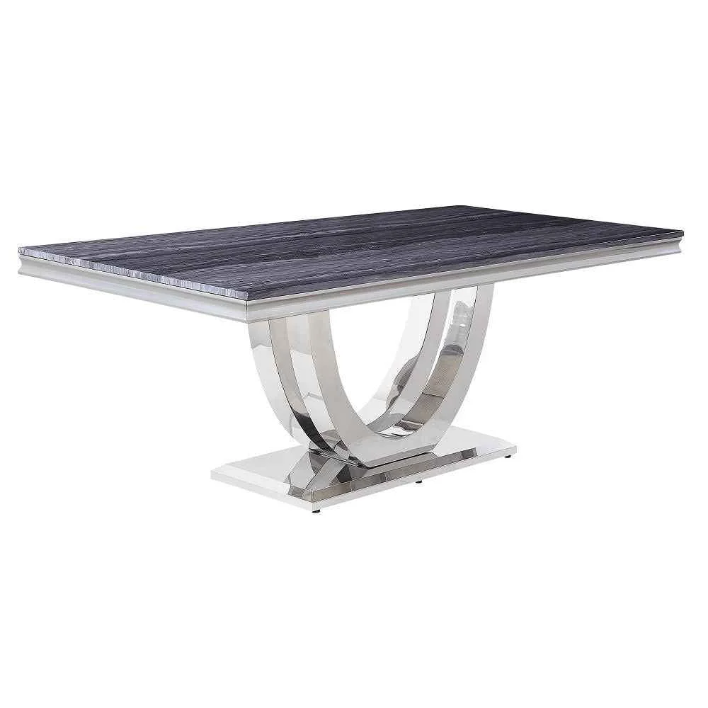 Detailed Cambrie – Dining Table With Engineered Stone Top – Engineered Stone Top Mirrored Silver Convenient
