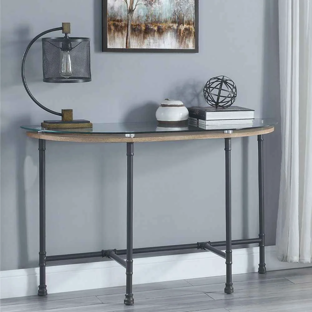 Easy-to-Use Brantley – Sofa Table – Clear Glass Sandy Gray Detailed