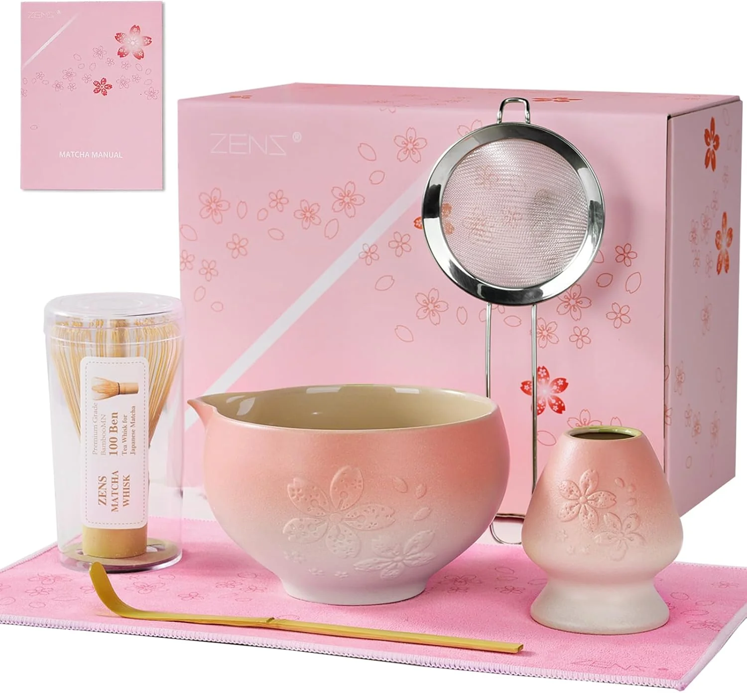 Luxury ZENS Premium Matcha Whisk Set 6pcs Matcha Kit with Matcha Tools Pink Efficient