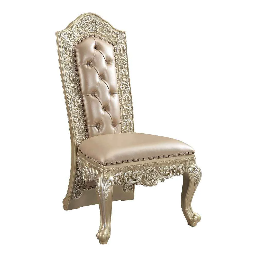 Sophisticated Vatican – Side Chair Set of 2 – Synthetic Leather Champagne Silver Solid