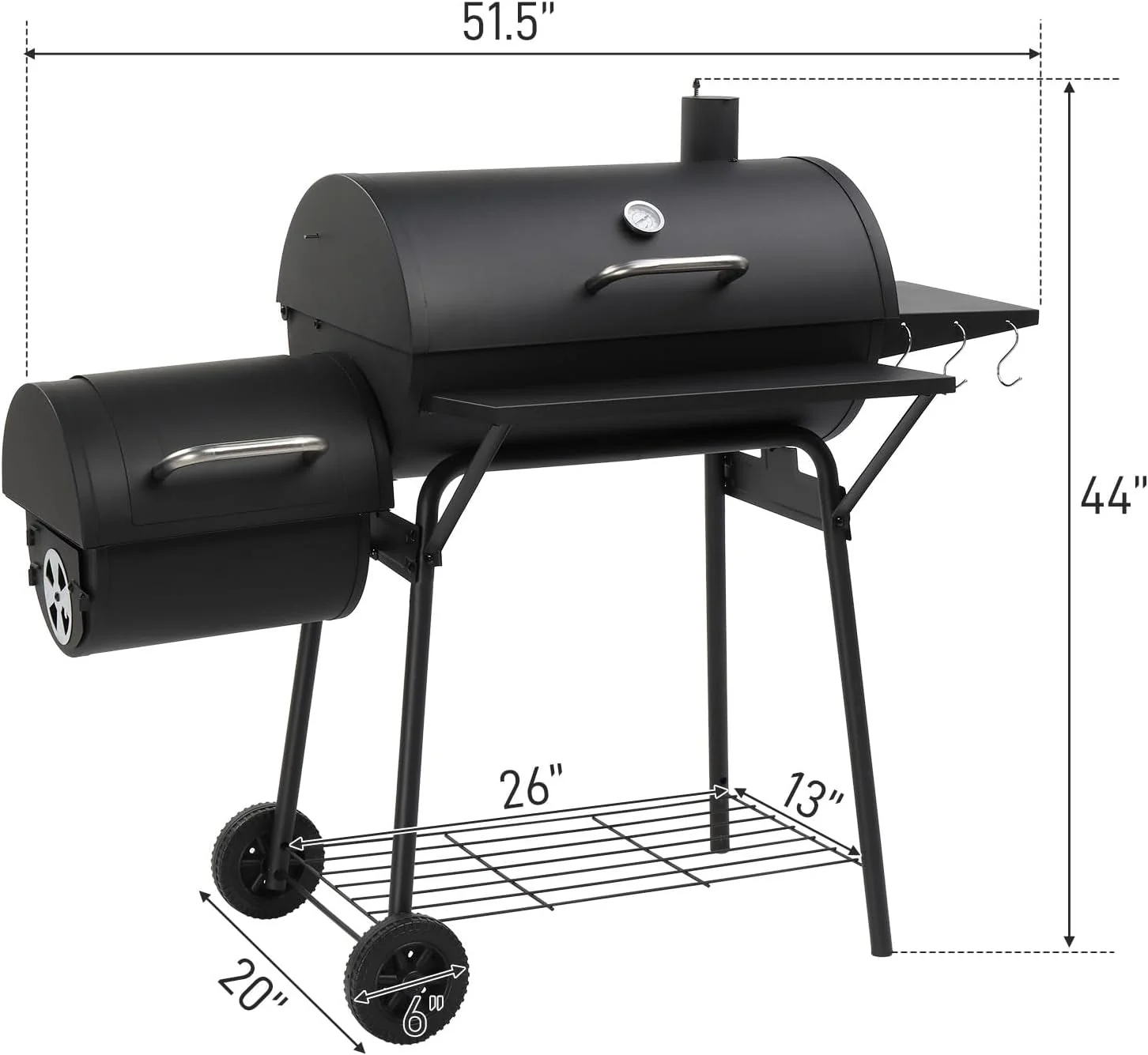 Convenient Barbecue Charcoal Grill Offset Smoker Industrial Wheels High-End