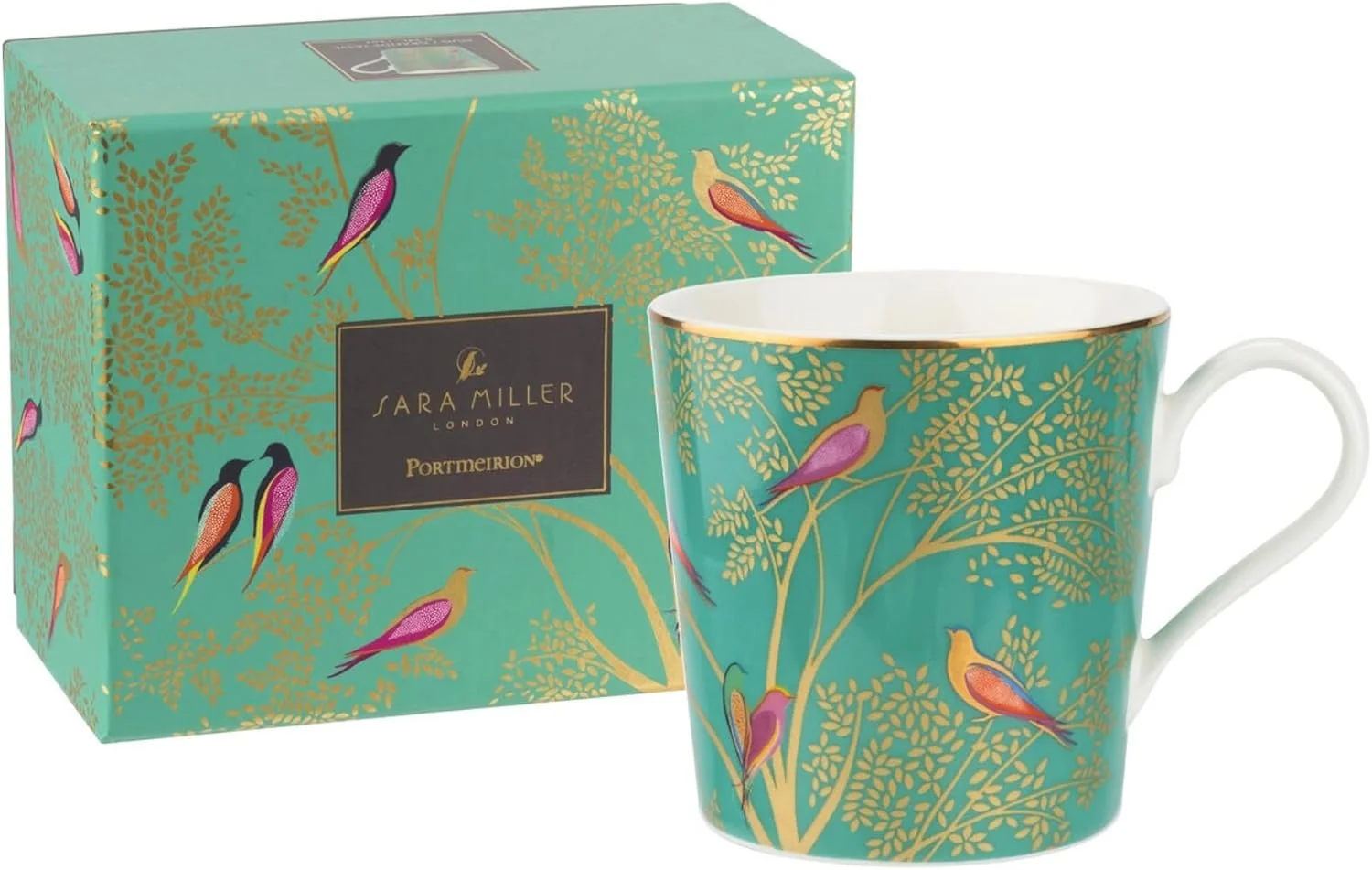 Breathable Portmeirion Sara Miller Chelsea 12oz Tea Cup Emerald Green – Fine China Coffee Mug with Hummingbird Motif High-Grade