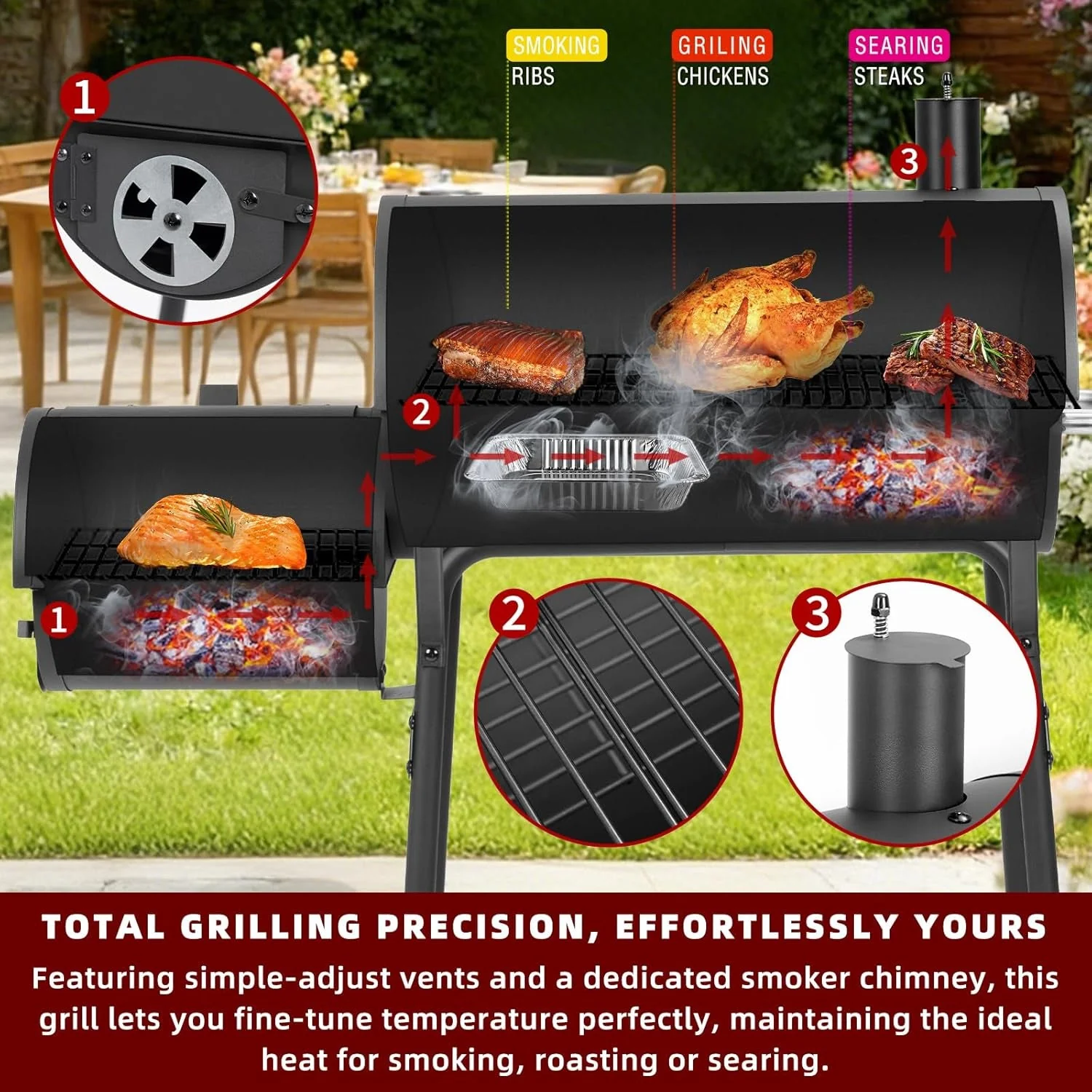 Enhanced Black Charcoal Grill 535 SquareInches Offset Smoker Advanced