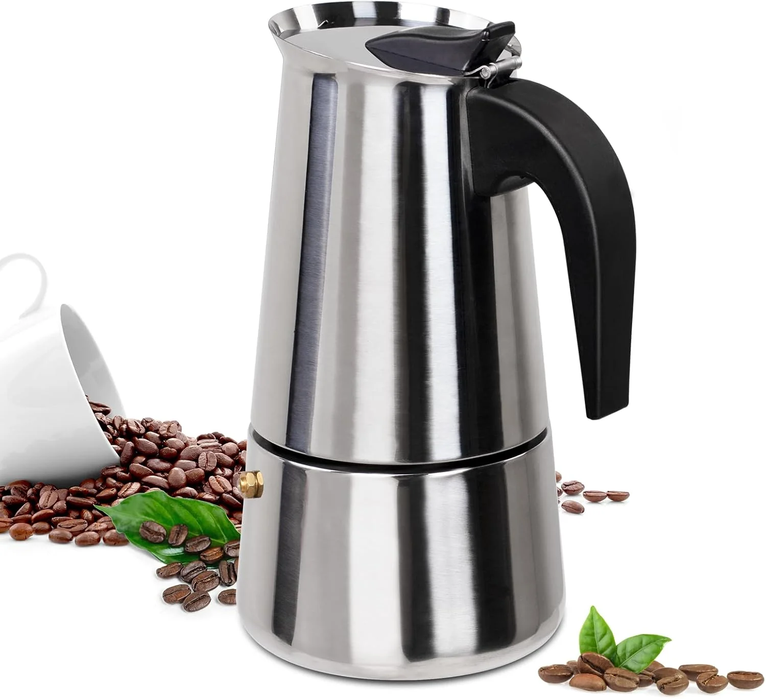 Reusable 9 Cup Moka Pot Stainless Steel 450ml Italian Espresso Coffee Maker Stovetop Coffee Makers Mocha Pot Percolator Greca Coffee Maker for Induction Stove Eco-Friendly